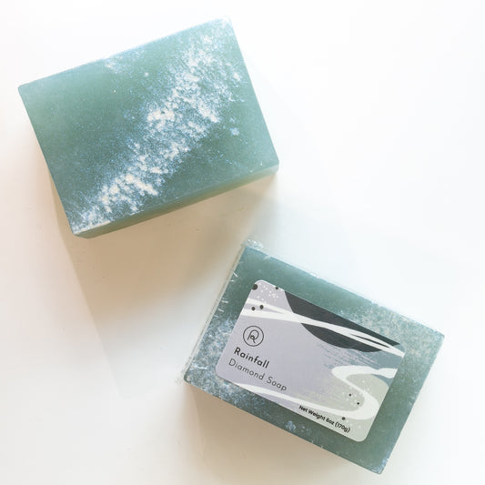 blue soap bar with packaging on a white background